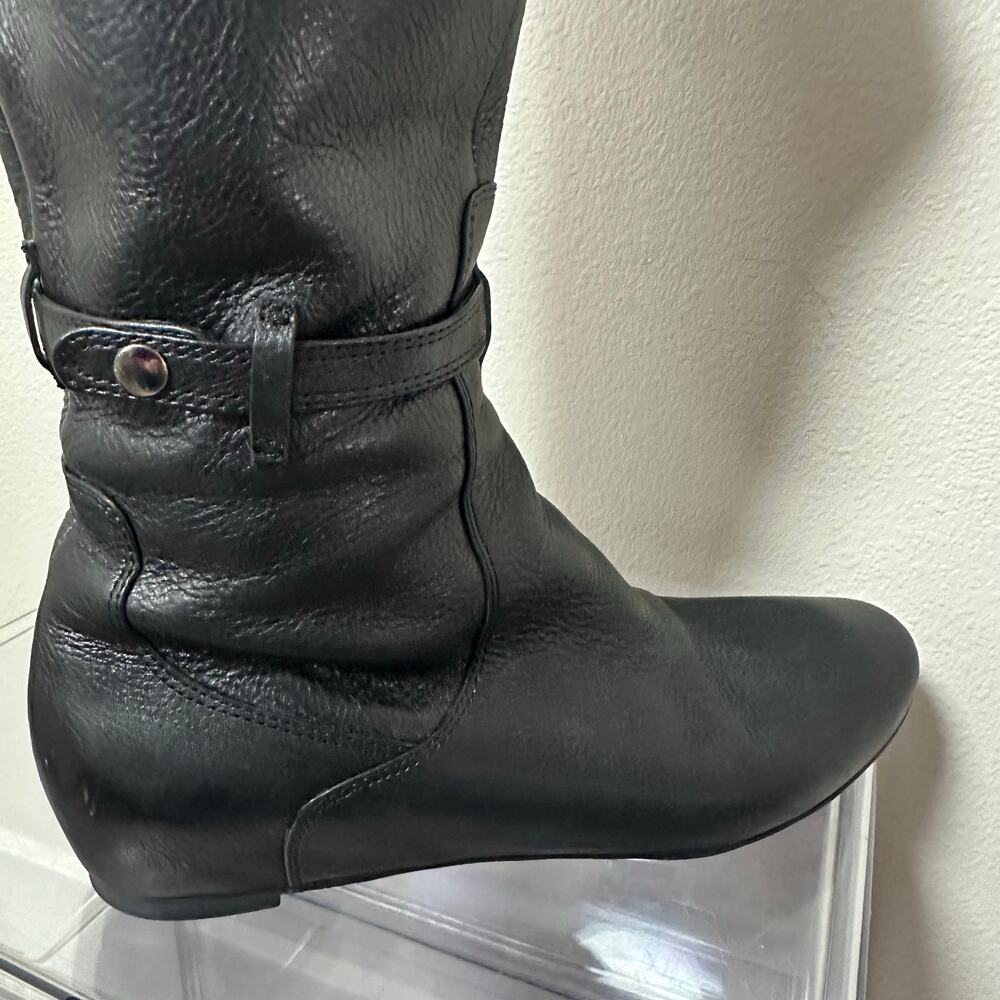 Via Spiga Black Leather Knee High Boots Women 6 Slouch Riding Zip Low Heel - Picture 7 of 11